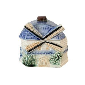 Made in Japan Blue and Green Windmill Ceramic Trinket Box